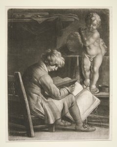 Junger Mann mit einer Statue von Amor von Wallerant Vaillant