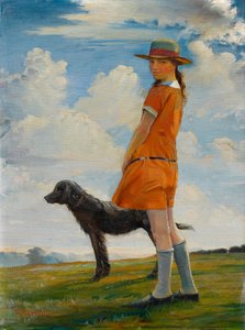 Die Tochter des Künstlers führt den Hund des Vikars spazieren von Walter Bonner Gash