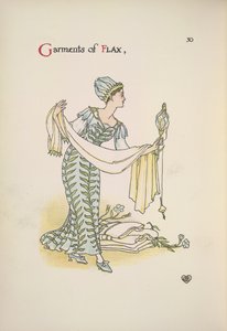Leinenkleider. Eine Frau hält einen Schal von Walter Crane