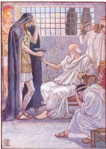 Er trank den Inhalt, als wäre es ein Schluck Wein, Illustration aus Die Geschichte Griechenlands, 1930er Jahre
