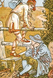 Jog On, Jog On, Liedillustration aus Pan-Pipes, A Book of Old Songs, Newly Arranged and with Accompaniments by Theo. Marzials, veröffentlicht in London von George Routledge & Sons, 1884 von Walter Crane