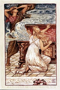Pandora öffnet die Büchse. Illustration von Walter Crane für „Wonder book for girls and boys“, London 1893.