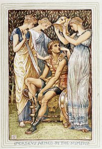 Perseus bewaffnet von Nymphen - in „A wonder book for girls and boys“ von Walter Crane (1845-1915)
