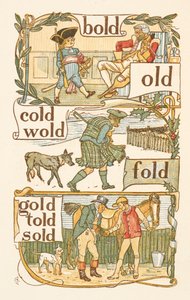 Reimwörter, die mit dem Buchstaben D enden. Ein Junge als Soldat verkleidet. Ein Schotte. Ein Jockey. Das goldene Primer. von Walter Crane