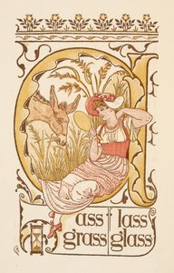 Reimwörter, die mit dem Buchstaben S enden. Eine Frau hält einen Handspiegel. Der Goldene Primer von Walter Crane