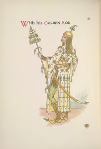 Mit seinem goldenen Stab. Ein Mann hält eine langstielige Pflanze von Walter Crane
