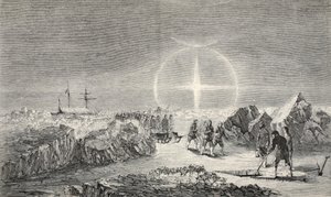 Ein Begräbnis auf dem Eis, die Wirkung von Paraselena (Scheinmonde) 1859