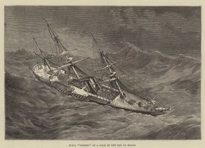 HMS Urgent in einem Sturm in der Biskaya