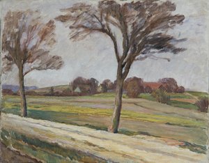 Weg mit Bäumen und Gehöft