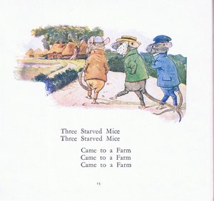 Drei verhungerte Mäuse, drei verhungerte Mäuse, kommen zu einem Bauernhof von Walton Corbould