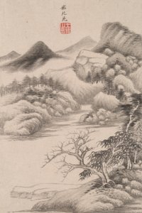 Landschaft im Stil verschiedener alter Meister: Landschaft nach Dong Yuan (aktiv 934) von Wang Jian
