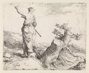 Landschaft mit Frau bei einem Baumstumpf von Warner Horstink