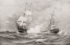 Der Kampf zwischen USS Constitution und HMS Guerriere, während des Krieges von 1812, etwa 400 Meilen südöstlich von Halifax, Nova Scotia, aus Die Geschichte unseres Landes, veröffentlicht 1905