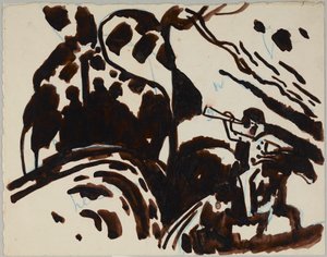Landschaft mit Trompete blasendem Reiter