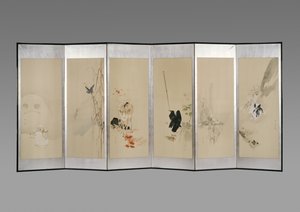 Klappschirm: Blumen der zwölf Monate, ca. 1900 (Tinte & Farbe auf Papier)