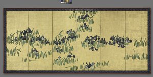 Schwertlilien, eines von einem Paar sechsfaltiger Bildschirme, 1700er Jahre von Watanabe Shiko