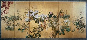 Paravent mit Herbst- und Winterblumen