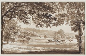 Baumreiche Landschaft mit Kühen in einem Teich von Weissenbruch (workshop of)