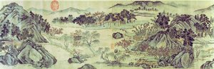 Der Pfirsichblütenquell aus einem Gedicht mit dem Titel "Tao Yuan Bi Jing" von Wang Wei von Wen Zhengming