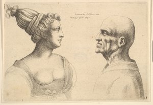 Eine Frau mit zurückgebundenem Haar und ein kahler Mann, die sich gegenüberstehen, 1645 von Wenceslaus Hollar