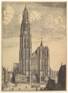 Kathedrale von Antwerpen (Prospekt des Turms der Kathedrale) von Wenceslaus Hollar