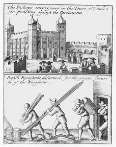 Bischöfe im Tower of London eingesperrt; Papistische Rekusanten entwaffnet