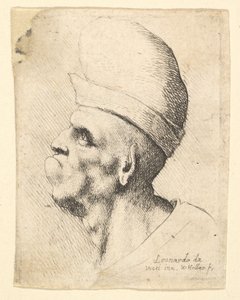 Büste eines deformierten Mannes mit einem knolligen Hut im Profil nach links, 1625-77 von Wenceslaus Hollar