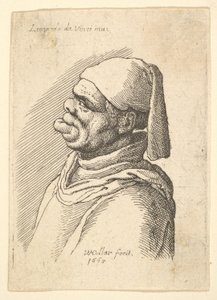 Büste eines deformierten Mannes mit Hut und dicker, hervorstehender Unterlippe im Profil nach links, 1625-77 von Wenceslaus Hollar