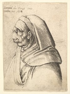 Büste eines Mannes mit kleiner Stupsnase und sehr hoher Oberlippe, mit Kapuze, im Profil, 1666 von Wenceslaus Hollar