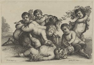 Drei Jungen, zwei Satyrn, ein Bacchant und eine Ziege von Wenceslaus Hollar