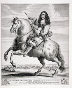 Reiterporträt von Karl II. (1630-85) mit einer Landschaft, veröffentlicht ca. 1670 von Wenceslaus Hollar