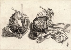 Fünf Jagdhörner von Wenceslaus Hollar