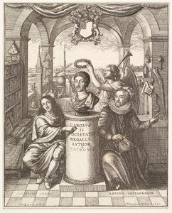 Frontispiz der Geschichte der Royal Society of London von Thomas Spratt, veröffentlicht 1702 von Wenceslaus Hollar