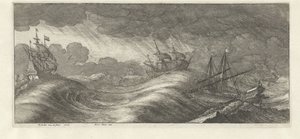Galeere und andere Schiffe in einem Seesturm von Wenceslaus Hollar