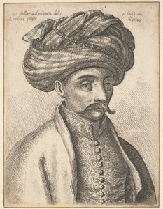 Kopf und Schultern eines türkischen Mannes, mit Schnurrbart und großem Turban von Wenceslaus Hollar
