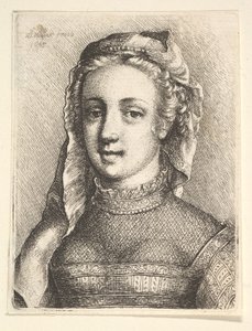 Kopf und Schultern einer Frau mit Schleier und durchscheinendem Halsschmuck, 1645 von Wenceslaus Hollar