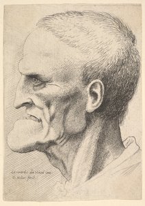 Kopf eines alten Mannes mit ausgeprägtem Kinn, kurz geschnittenem Haar und offenem Mund, 1625-77 von Wenceslaus Hollar