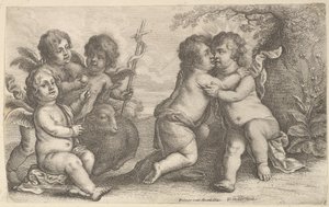 Jesus und St. Johannes umarmend, mit Cheruben, 1646 von Wenceslaus Hollar