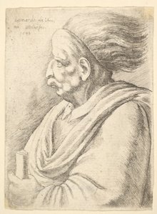 Mann mit karikierten Gesichtszügen und nach hinten fliegendem Haar, halb links, 1648 von Wenceslaus Hollar