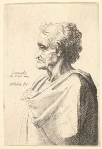 Mann mit traurigem Ausdruck nach links mit Hand, die aus dem Umhang hervorkommt, 1625-77 von Wenceslaus Hollar