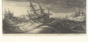 Kriegsschiffe und ein Wal in einem Seesturm von Wenceslaus Hollar