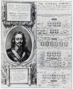 Porträt von König Karl I. mit Diagrammen zur Formation seiner Truppen während des Bischofskriegs, ca. 1639