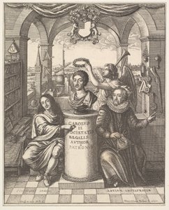 Die Royal Society, Frontispiz zu Thomas Sprat, Die Geschichte der Royal Society von Lond..., 1667 von Wenceslaus Hollar