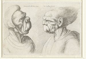 Zwei deformierte Köpfe (Serie: Varie figurae et probae) (Serie: Karikaturen, Köpfe und Deformationen nach Leonardo da Vinci) von Wenceslaus Hollar