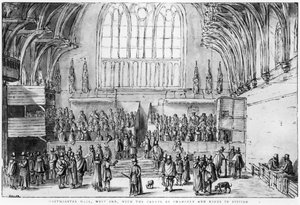 Westminster Hall, Westende, mit den Gerichten von Chancery und Kings in Sitzung