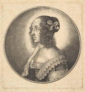 Frau mit dunklem Haar und Schleife im Profil nach links von Wenceslaus Hollar