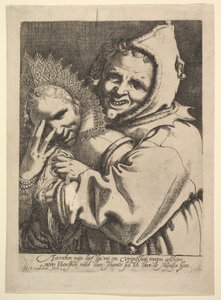 Narr mit einem Mädchen, das durch ihre Finger schaut von Werner Jacobsz. van den Valckert
