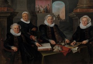 Drei Regentinnen und die Hausmutter des Amsterdamer Leprenhauses von Werner van den Valckert