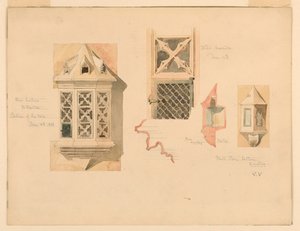 Darstellung von zwei Steinkandelabern, vom Schloss in Amboise, Frankreich, 14.-15. Juni 1888 von Whitney Warren Jr.