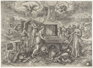 Die Macht des Friedens, 1577 Die Cracht des Peys (Titel auf Objekt) Allegorien auf die erneuerte Friedensperiode in den Niederlanden (Serientitel) von Wierix